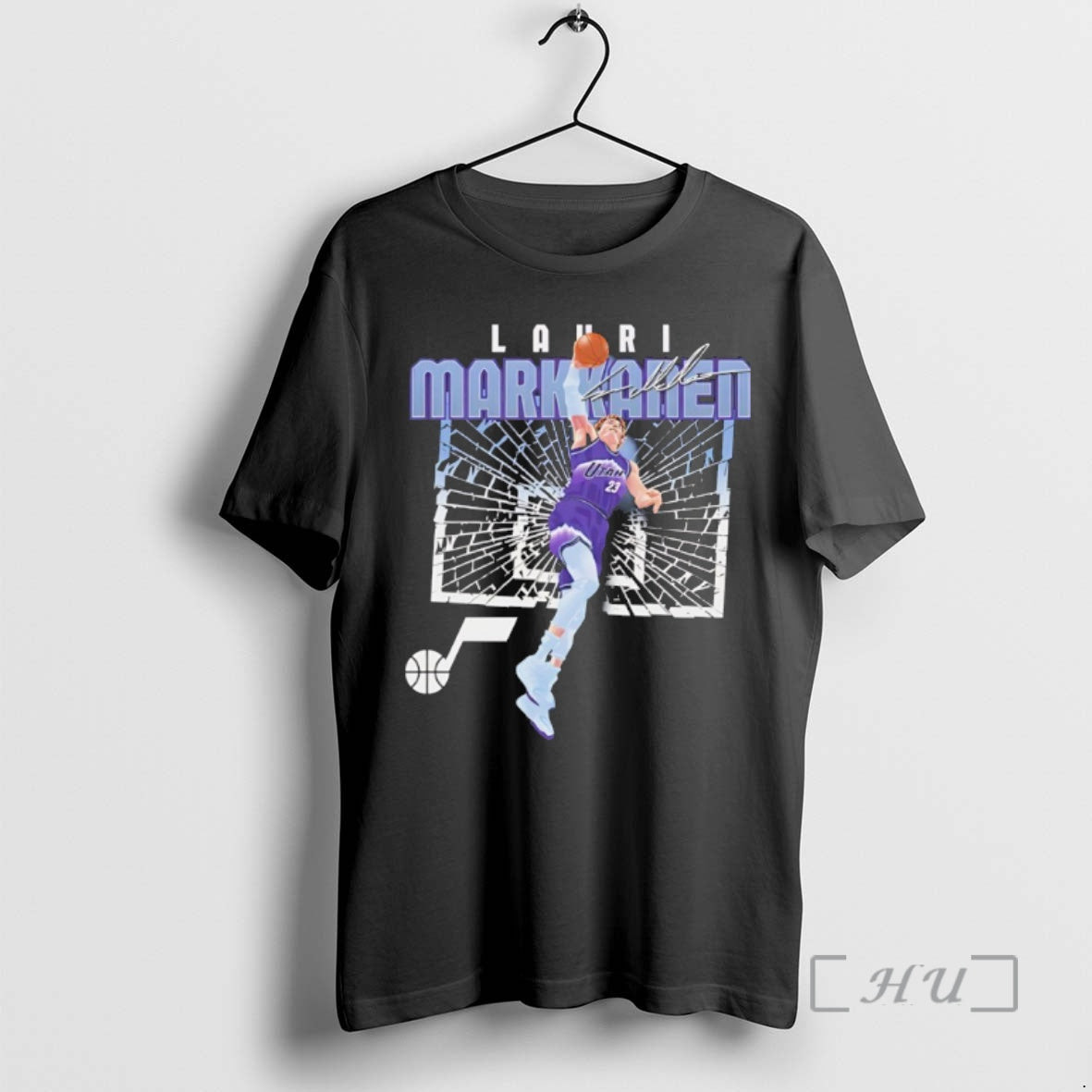 Officials Lauri Markkanen Utah Jazz Basketball Player Signature Shattered T-Shirts