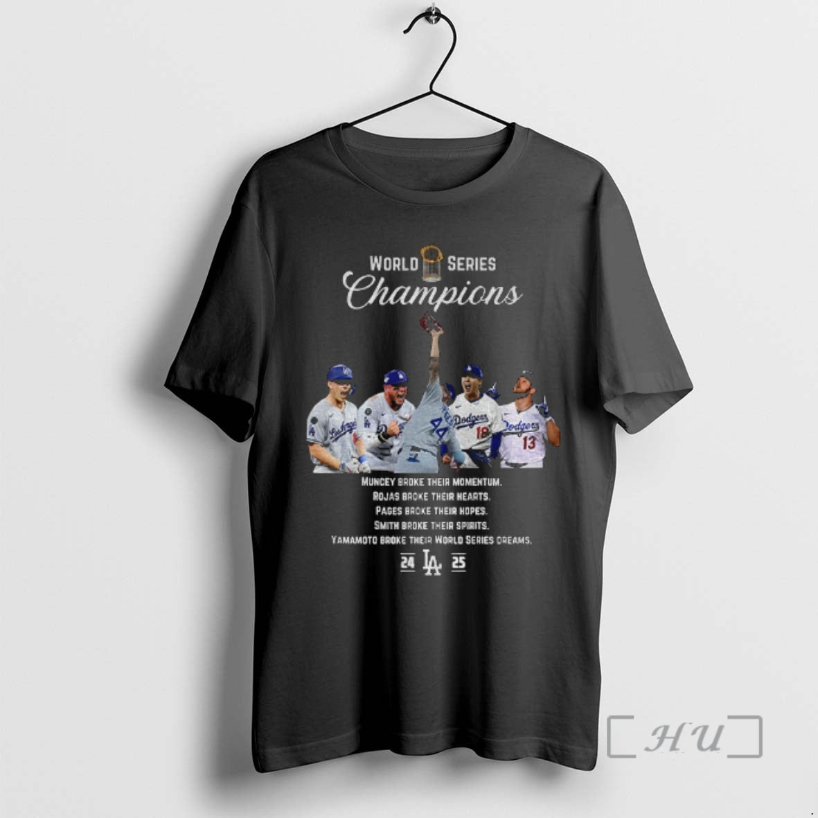 Officials Muncy Rojas Pages Smith Yamamoto 2025 World Champions Dodgers T-Shirts