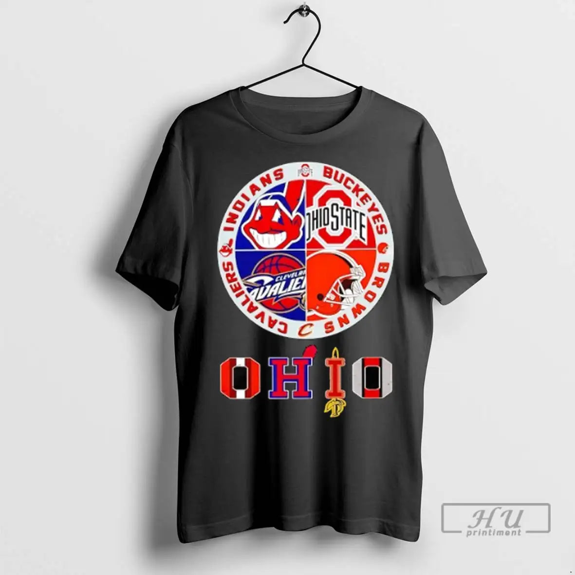 Officials Ohio Sports Team Indians Buckeyes Browns And Cavaliers Circle Logo T Shirts