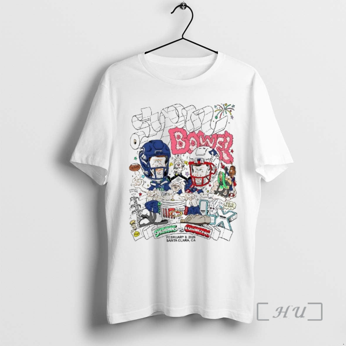 Officials Shithawks Vs Colonizers Super Bowel 2026 Caricature Woman T-Shirts