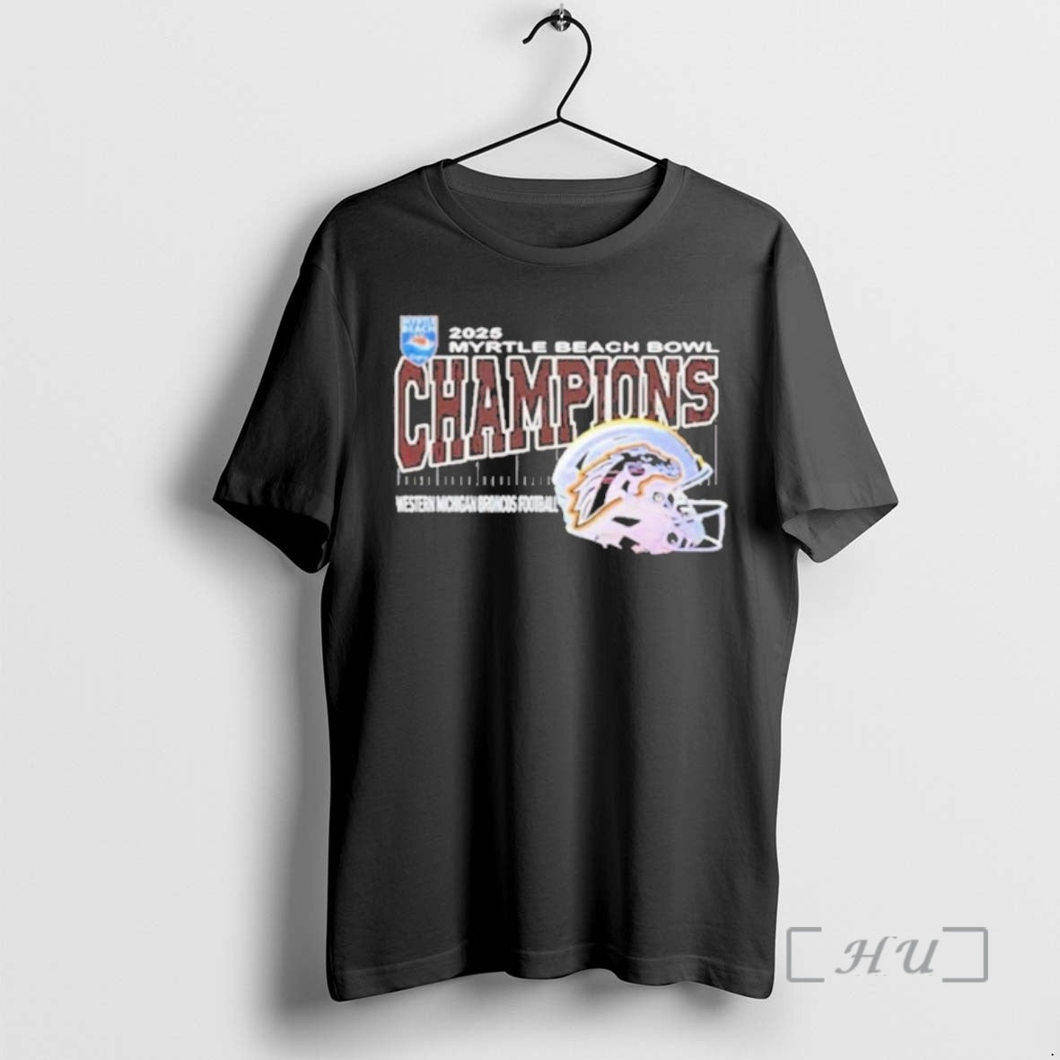 Officials Western Michigan Broncos 2025 Myrtle Beach Bowl Champions Helmet T-Shirts