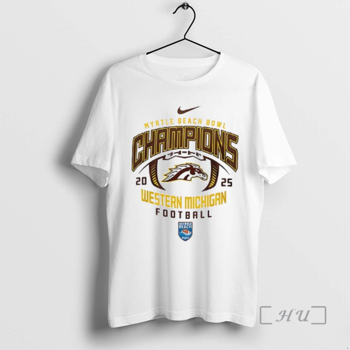 Officials Western Michigan Broncos Myrtle Beach Bowl Champions 2025 Mascot Double Sided T-Shirts