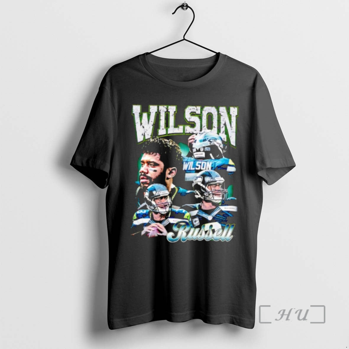 Officials Wilson Russell Seattle Football Quarterback Collage Cracked Text T-Shirts