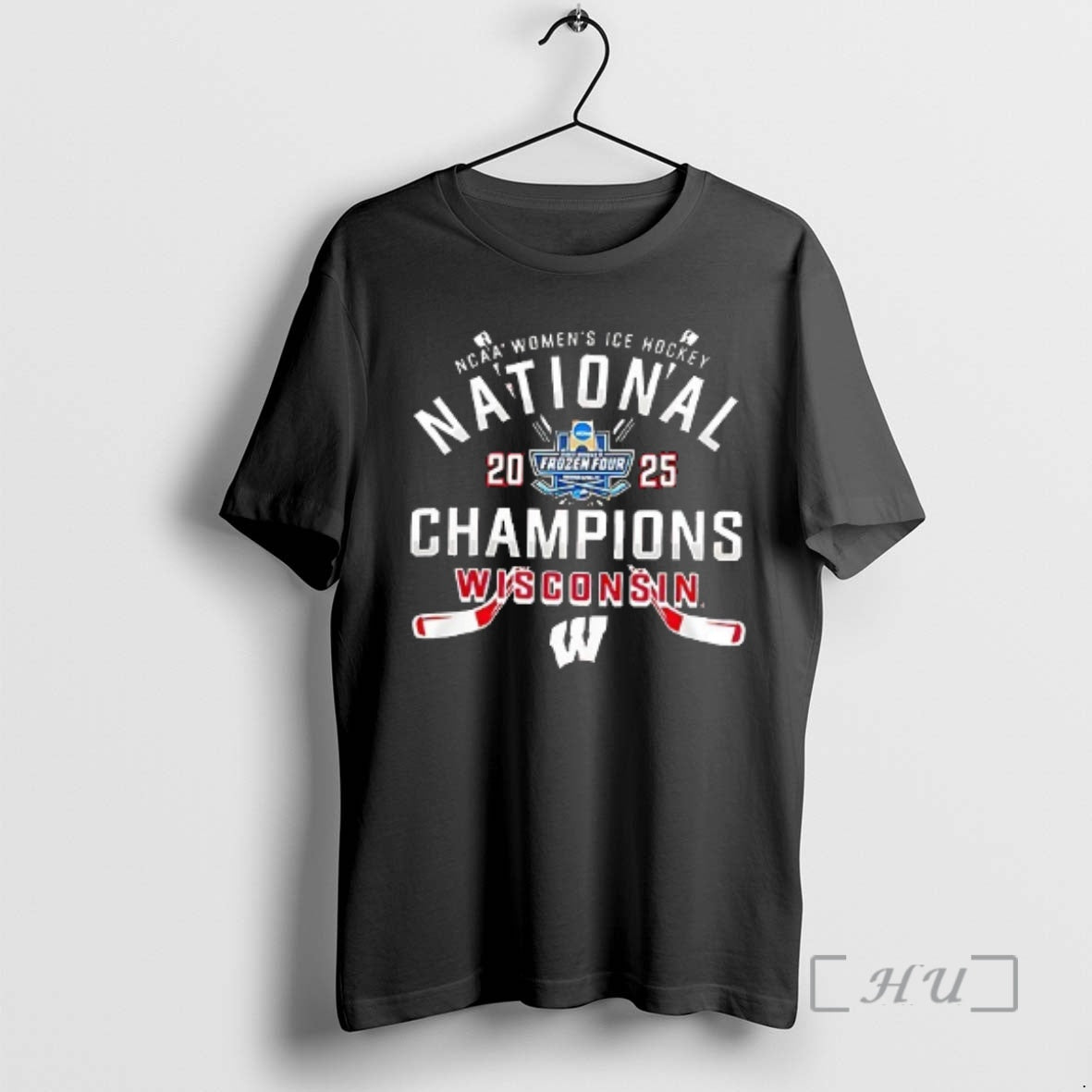Officials Wisconsin Badgers Hockey National Champions Team Double Sided T-Shirts