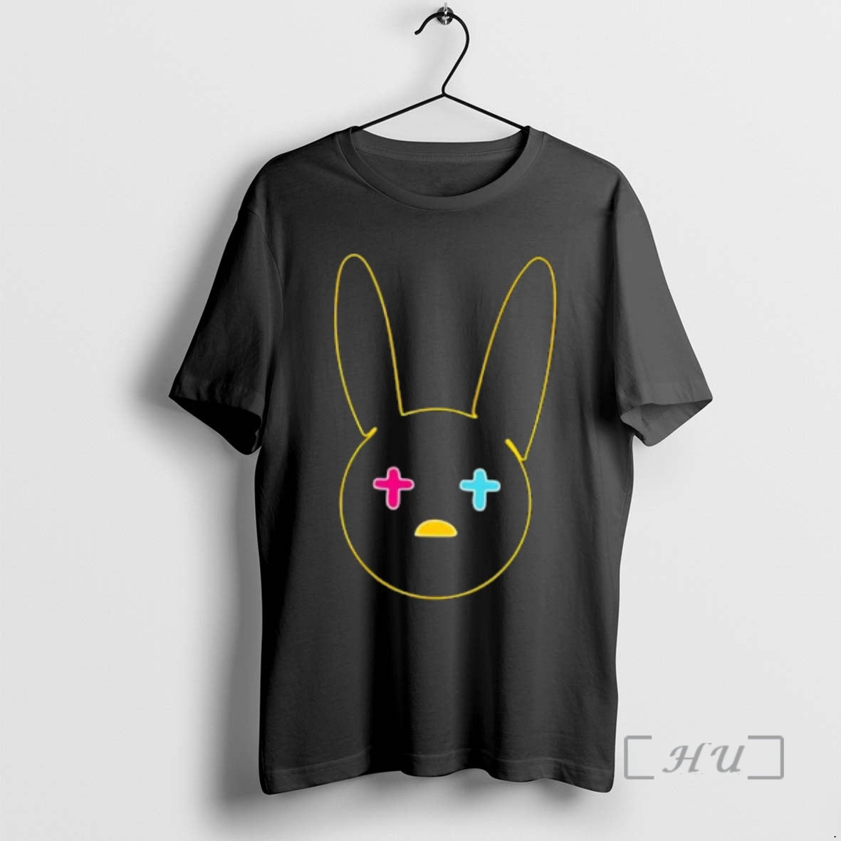 Officials Yellow Neon Outline Bunny Face Pink Cyan Cross Eyes T-Shirts