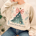 Oh Come Let Us Adore Him Coquette Bow Tree Shirt Jesus Watercolor Christian Xmas Tree Bow T-Shirts