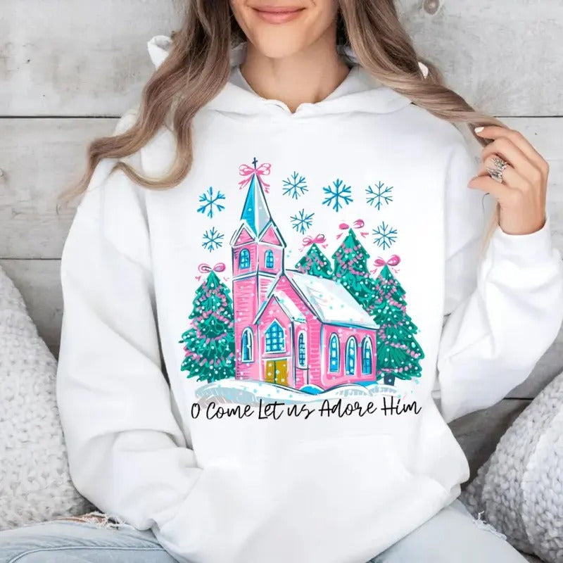 Oh Come Let Us Adore Him Jesus Shirt Christian Watercolor Cotton Polyester Fit T-Shirts