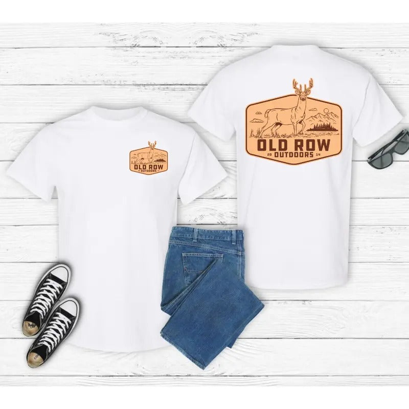 Old Row Outdoors Deer Front Back Gildan Cotton Fabric T-Shirts