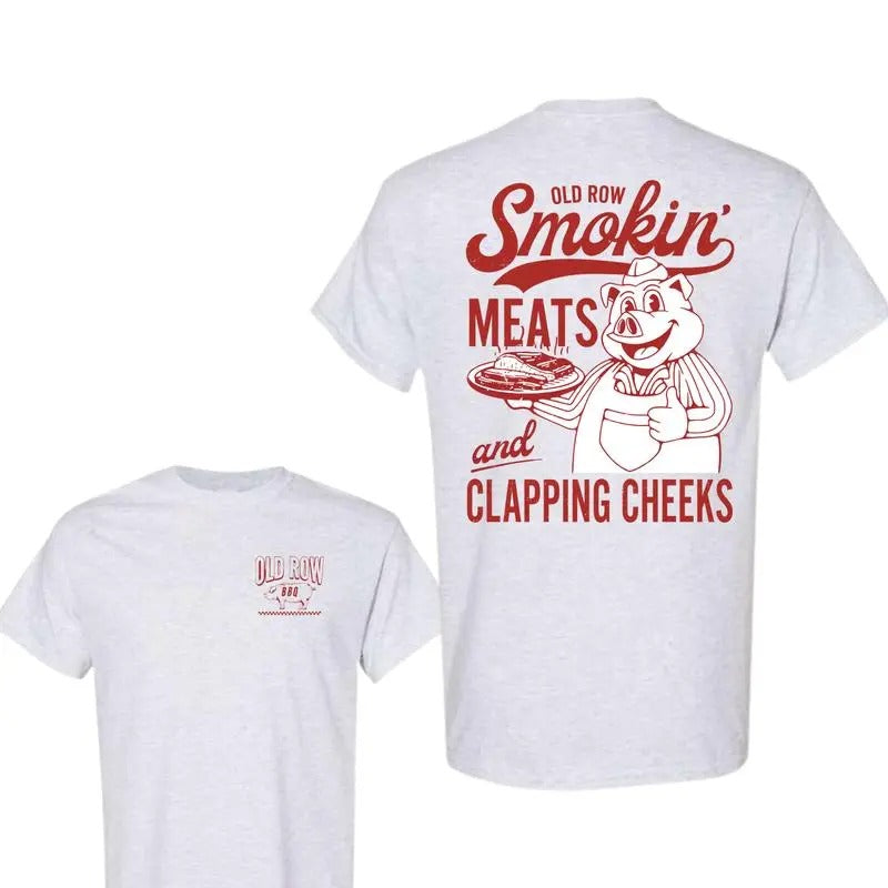 Old Row Smokin' Meats Shirt Classic Cotton 2 Sided Print All Sizes T-Shirts