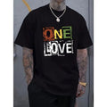One Love Letter Print Short Sleeve Comfy Casual Elastic Crew Neck Tops Outdoor Activities Made USA T-Shirts