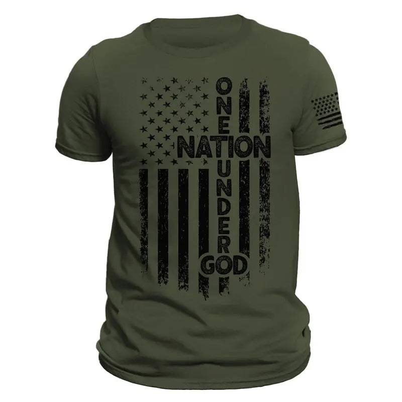 One Nation Under God American Vertical Flag Patriotic Casual Classic T-Shirts