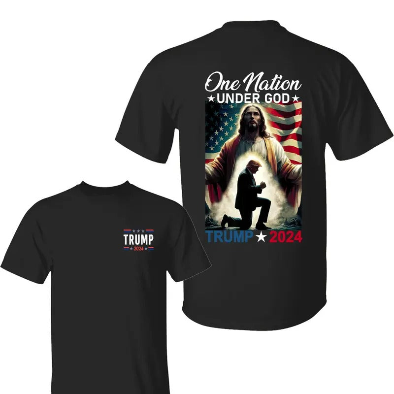 One Nation Under God Trum 2024 God American Flag Shirt Trum 2024 Shirt Pray Trum Shirts Make America Great Again All Size T-Shirts