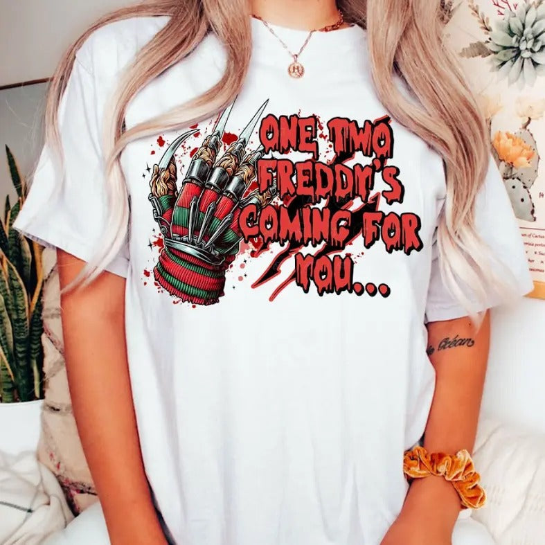 One Two Freddyy ComING You Halloween Horror T-Shirts