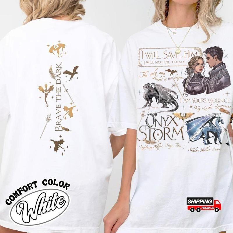 Onyx Storm Brave Dark Shirt Onyx Storm Dragons Shirt Fourth Wing Shirt Violet Sorrengail Shirt Full Color T-Shirts