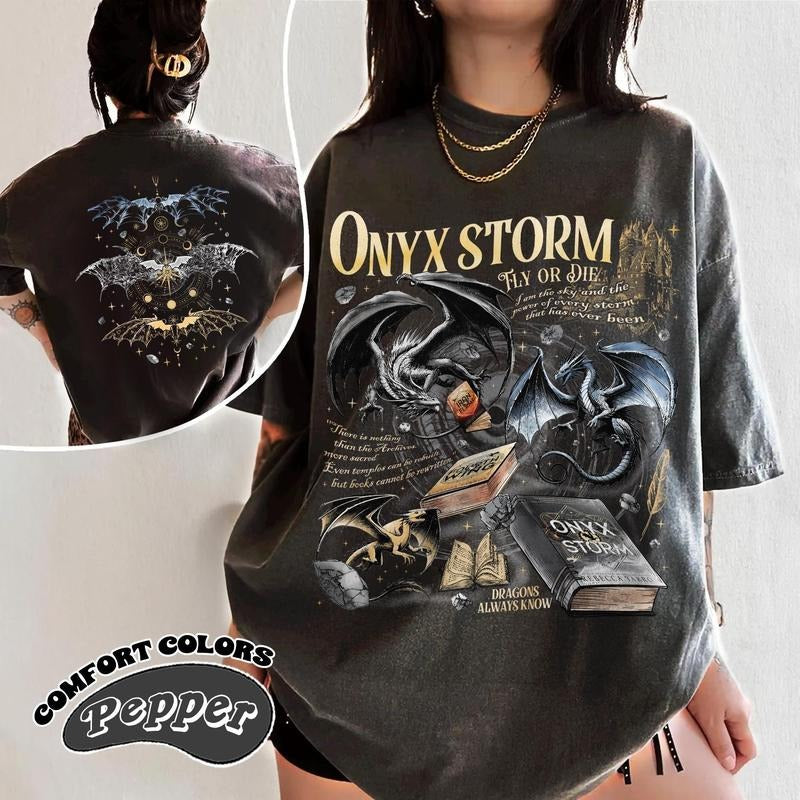 Onyx Storm Brave Dark Fourth Wing Fan Violet Sorrengail Dragon Rider Book Lover T-Shirts