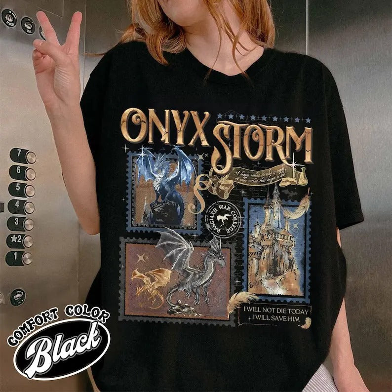 Onyx Storm Dragon Shirt Basgiath War College Shirt Dragon Rider Shirt Fantasy Book Club Stamp Shirt Fourth Wing Shirt Tairn&Andarna T-Shirts