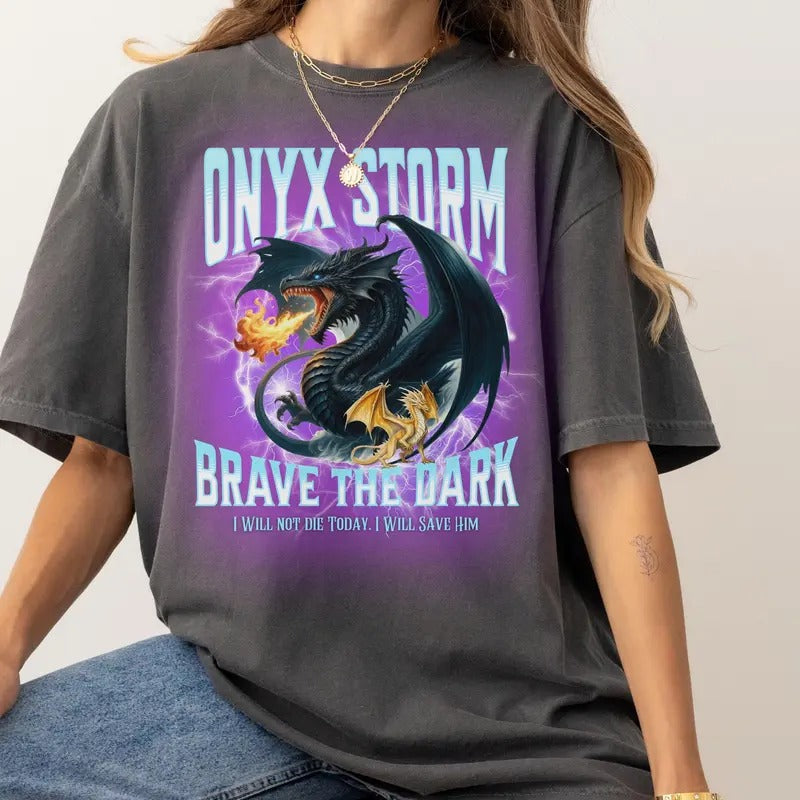 Onyx Storm Shirt Fourth Wing Book Shirt Bookish Fantasy Book Lover Romantasy Basgiath War College Iron Flame Shadow Daddy T-Shirts