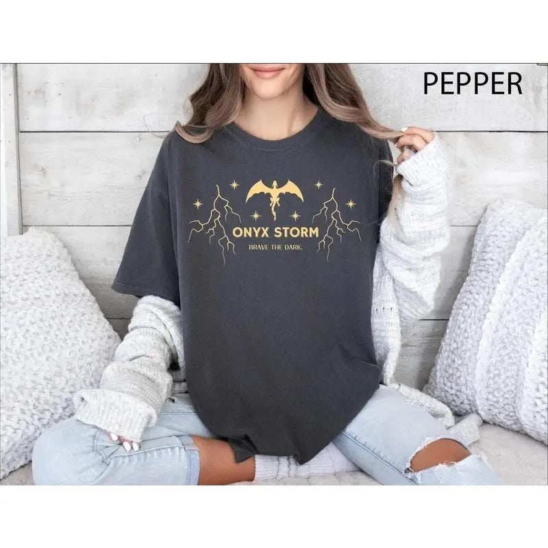 Onyx Storm Shirt Brave Dark Dragon Lover Fourth Wing Riders Quadrant Fantasy Bookish T-Shirts