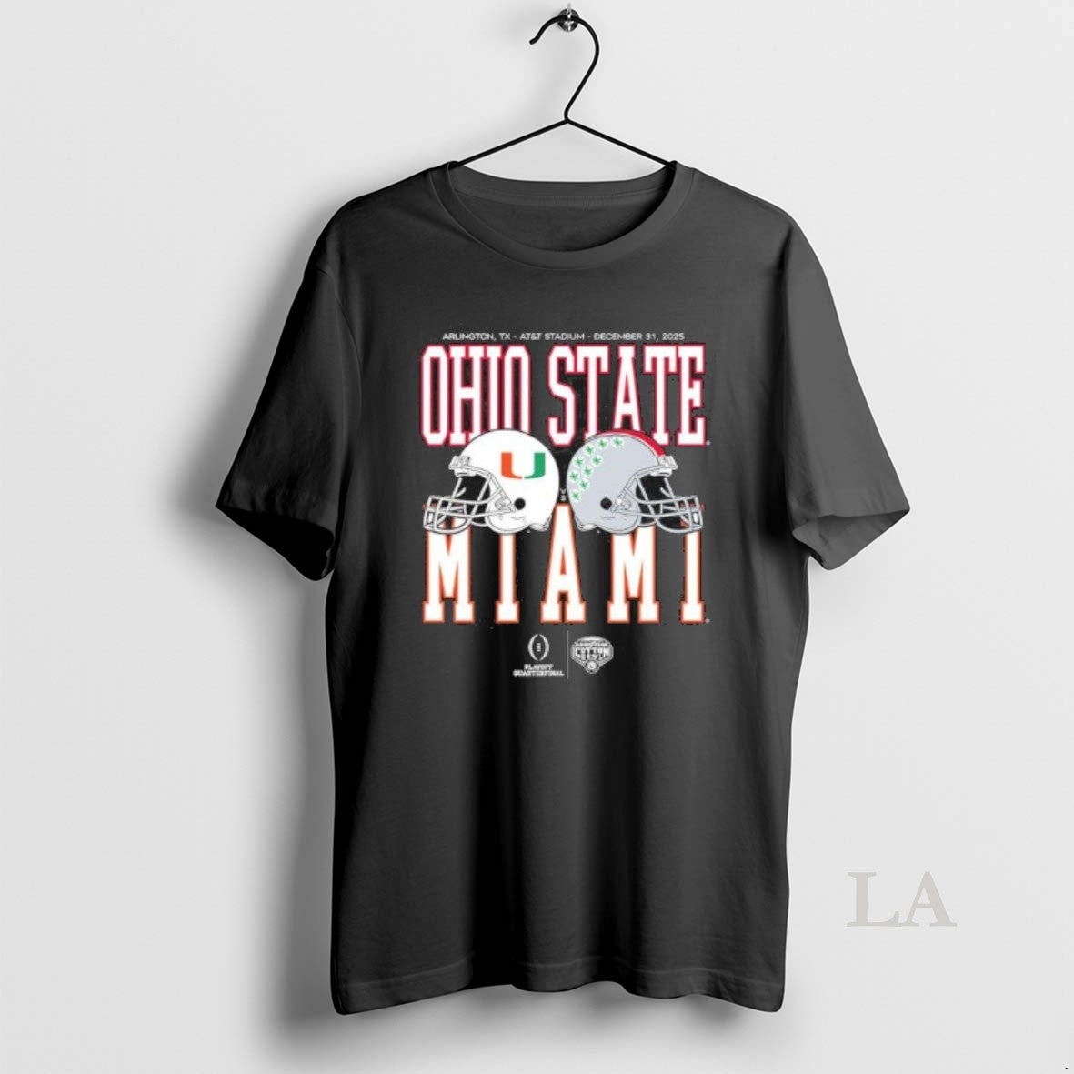 Original Cotton Bowl Classic 2025 Miami Vs Ohio State Helmet Matchup T-Shirts