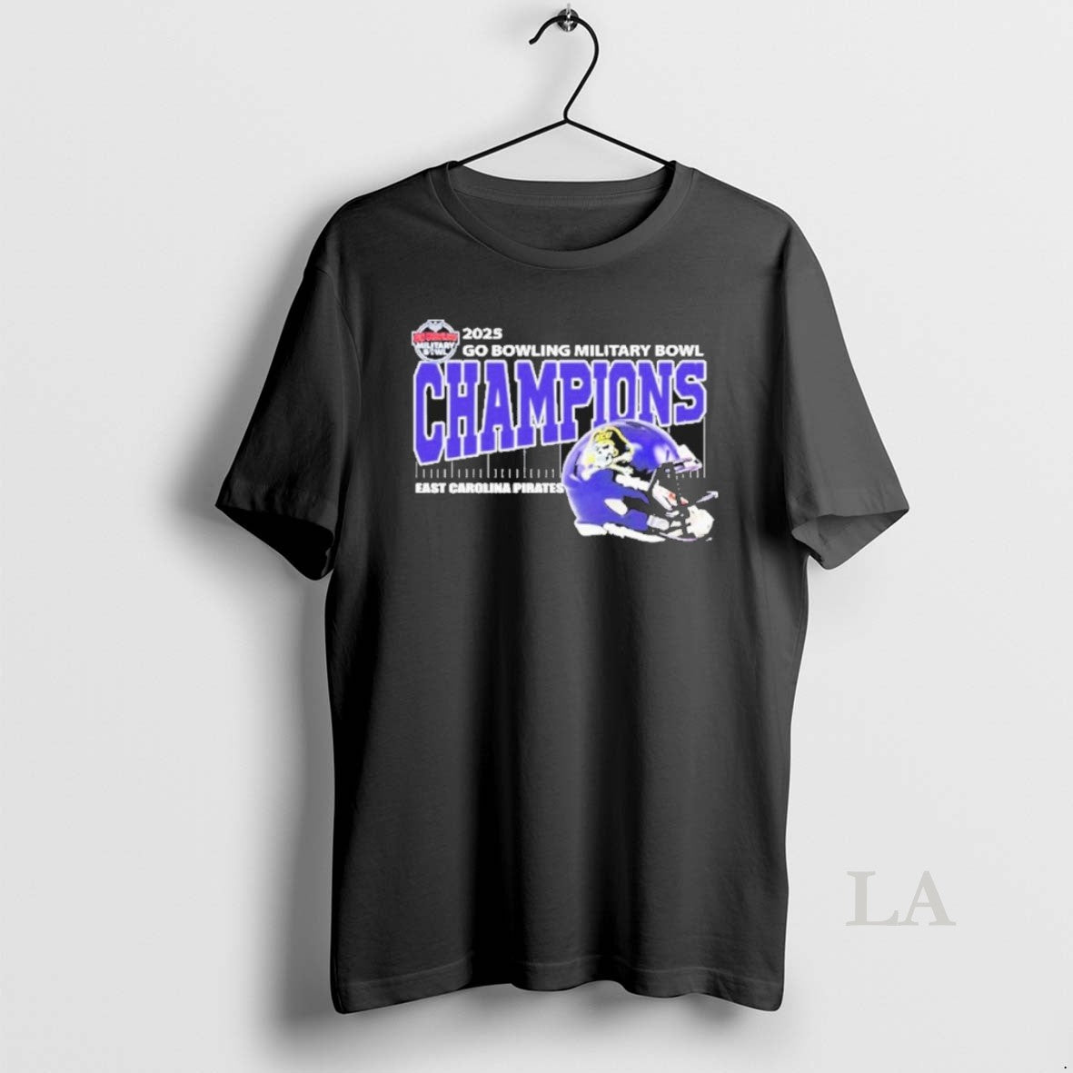 Original East Carolina Pirates Football 2025 Go Bowling Military Bowl Champions Helmet T-Shirts