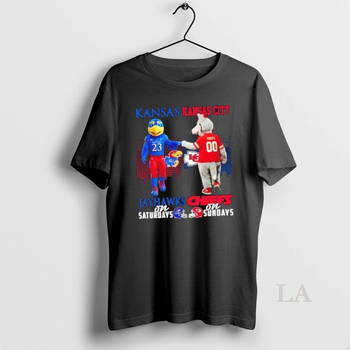 Original Mascots Kansas Jayhawks Saturdays X Kansas City Chiefs Sundays Skyline T-Shirts