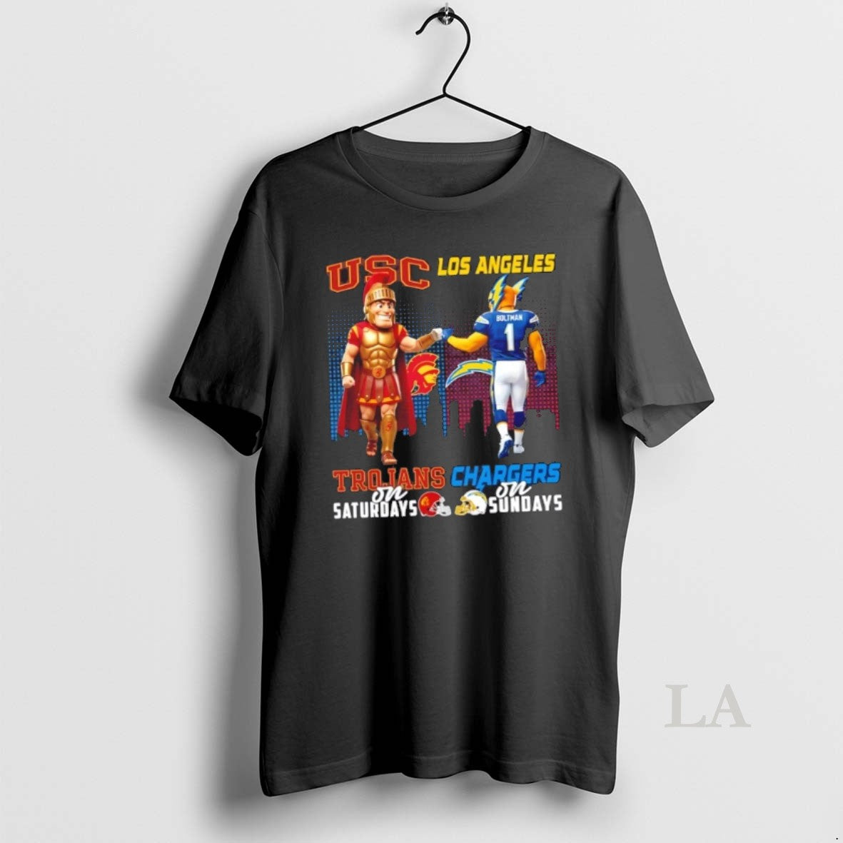 Original Mascots Usc Trojans Saturdays X Los Angeles Chargers Sundays Skyline T-Shirts