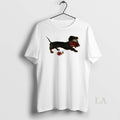 Original Top Dachshund Running Bouquet Red Flowers Her Mouth T-Shirts