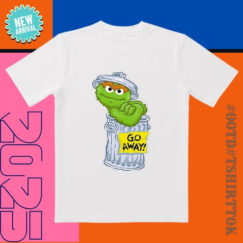 Oscar Grouch 'Go Away!' Silly Slogan Colorful Casual Humorous T-Shirts