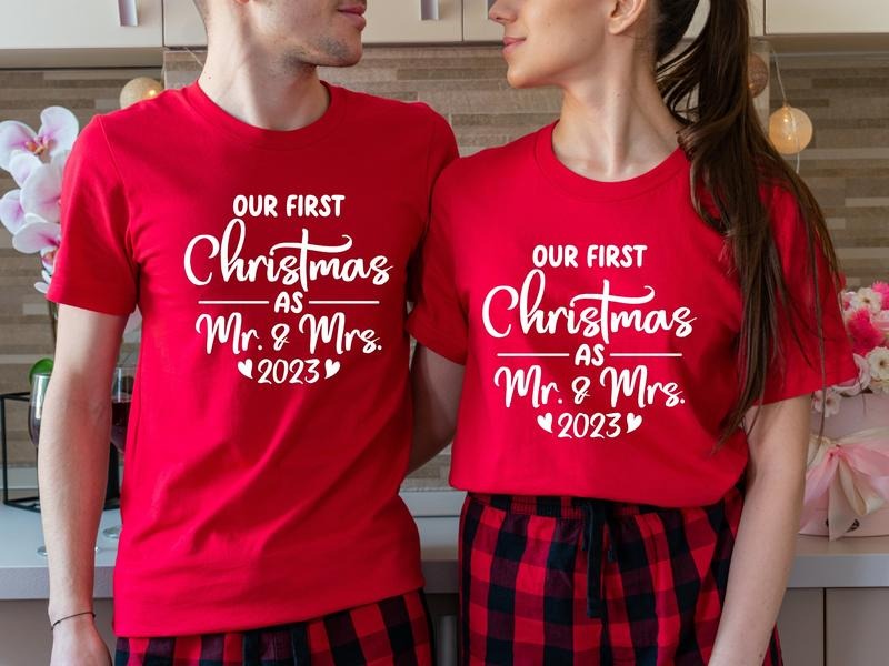 Our First As Mr Mrs 2023 Shirt Matching Couples Newly Married Wife Husband T-Shirts