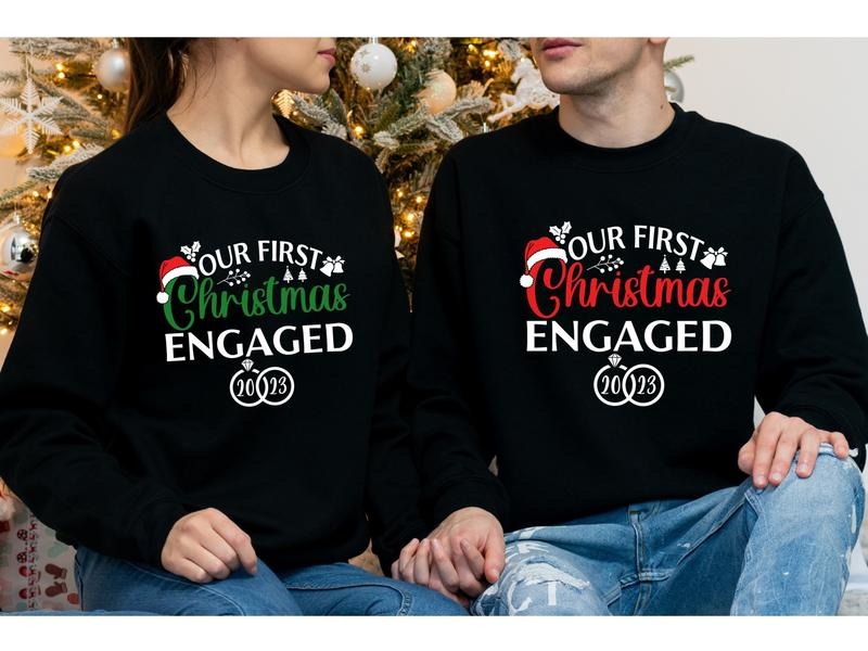 Our First Engaged 2023 Matching Couples Newly Engaged FiancéE Fiancé Engagement Announcement T-Shirts
