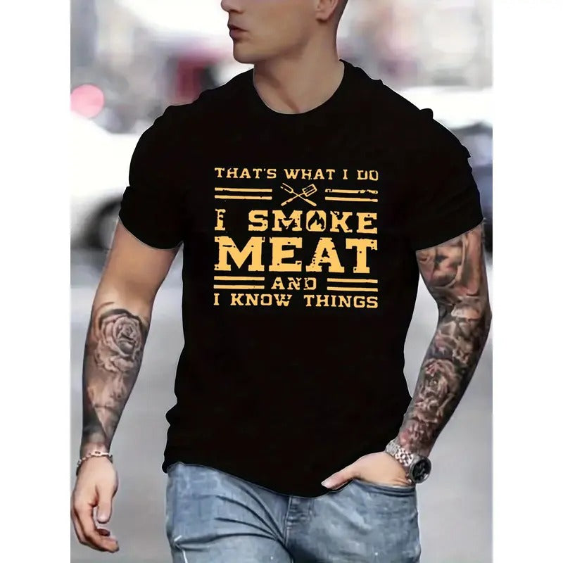 Outdoor Comfortable Breathable Family Man Smoking Barbecue Printed Top As Made USA T-Shirts