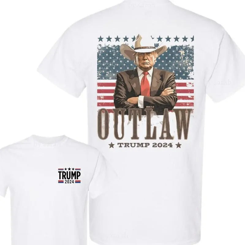 Outlaw Presiident Trump Cowboy 2024 Shirt Election 2024 Western Trump Cowboy Shirt Cotton Menswear Top Classic T-Shirts