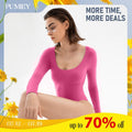 PUMIEY Scoop Neck Long Sleeve Body Hugging Sexy Tops Womenswear Comfort Basic Underwear Lady Minimalist Chanclas T-Shirts