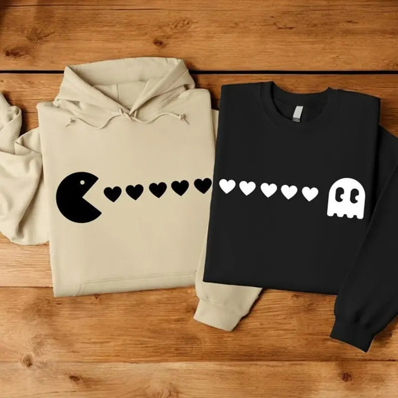 Pack Man Couple Matching Couple Shirts Family Matching Her Anniversary Pacman Ghost Valentine T-Shirts
