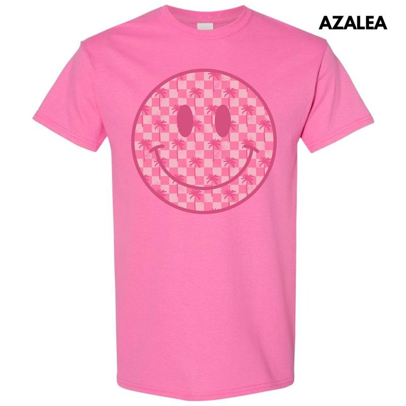 Palm Tree Checker Happy Face Gildan Short Sleeve 'NLB' T-Shirts