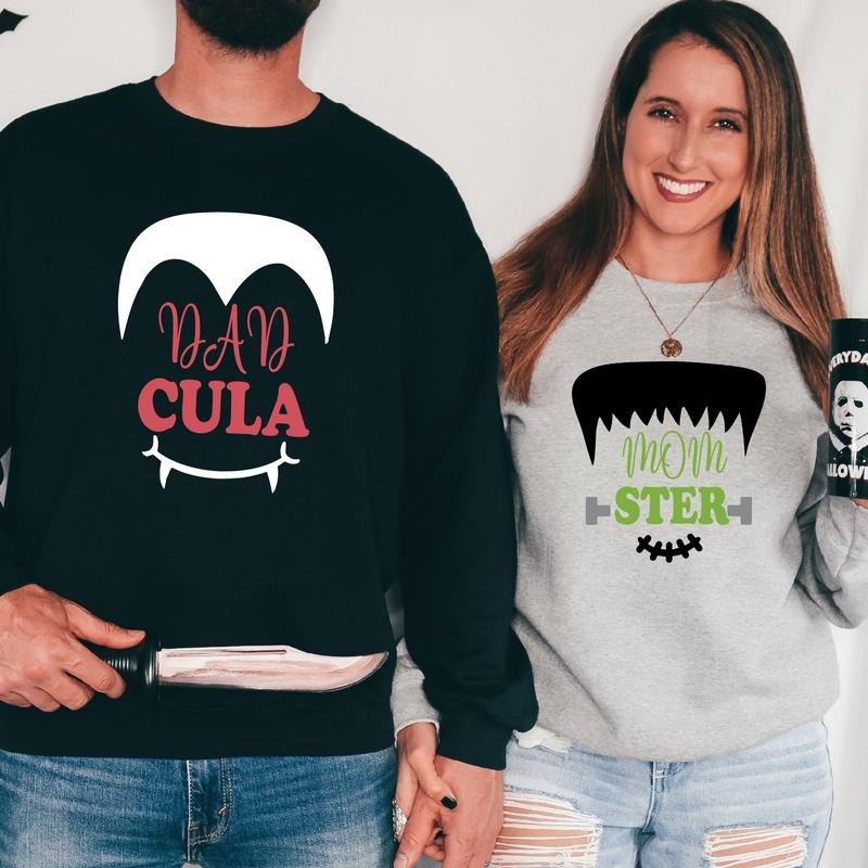 Parents Halloween Halloween Dad Cula Mom Ster Matching Couples Halloween Party Wife Husband Long Sleeve Halloween Daddy Mommy T-Shirts