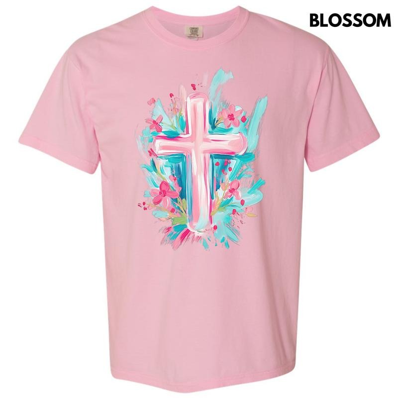 Pastel Brushstroke Cross Comfort Colors 'NLB' T-Shirts