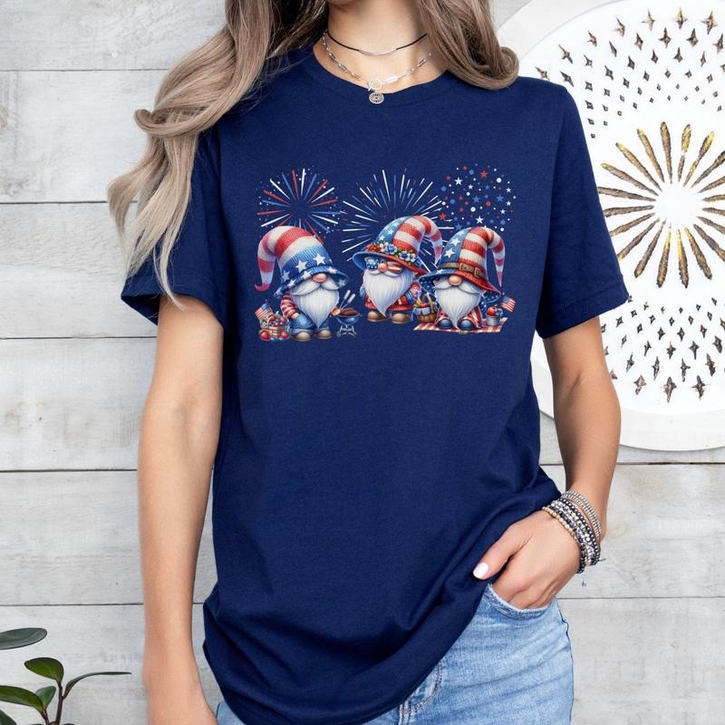 Patriotic Gnome Shirt 4th July Gnome Lover Red White Blue Gnome Shirt Cute Gnome Independence Day Gnome T-Shirts