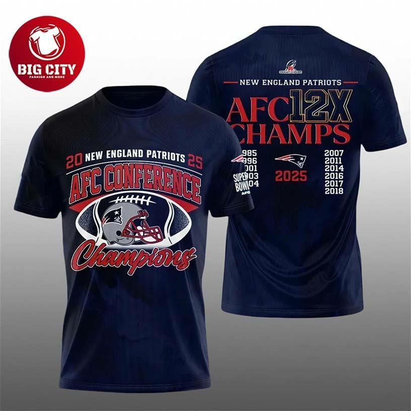 Patriots 2025 AFC Conference Champions 12X Two Sided Shirt