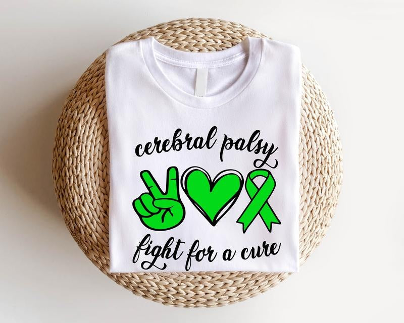 Peace Love Green Ribbon Shirt Fighter Cerebral Palsy Awareness Warrior Support T-Shirts
