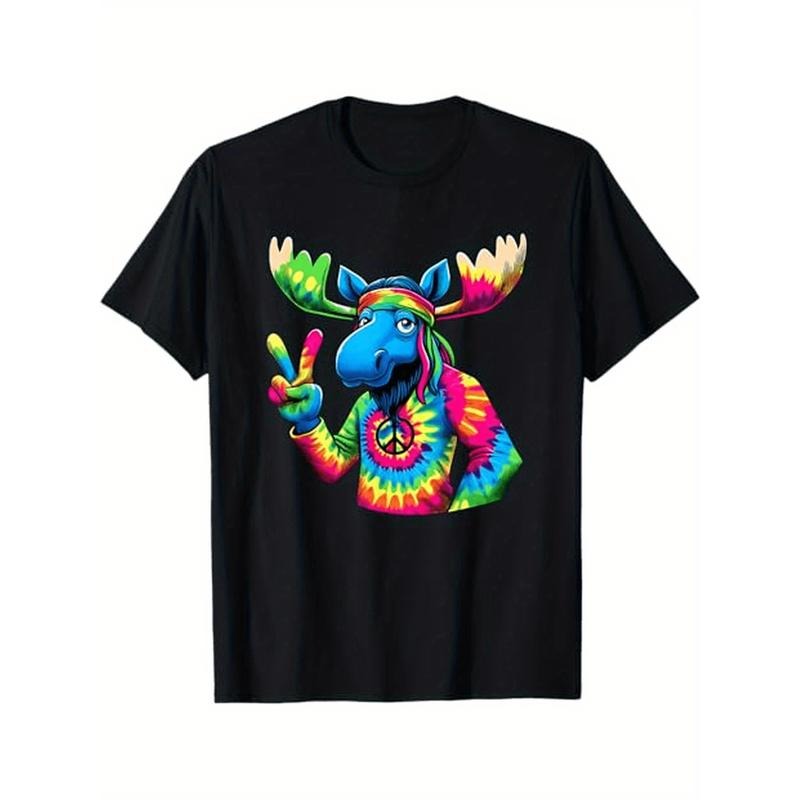 Peace Sign Tie Dye Moose 100% Cotton Dad Mom Friends S XXXL Black Made USA T-Shirts