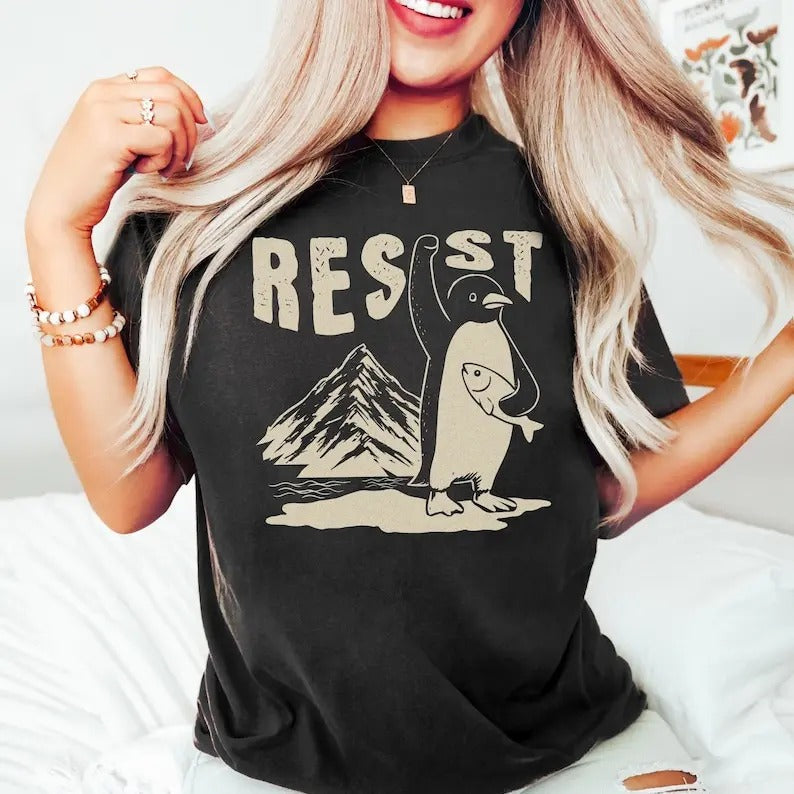 Penguins Resist Shirt Funny Penguins Against Tariffs Shirt T-Shirts