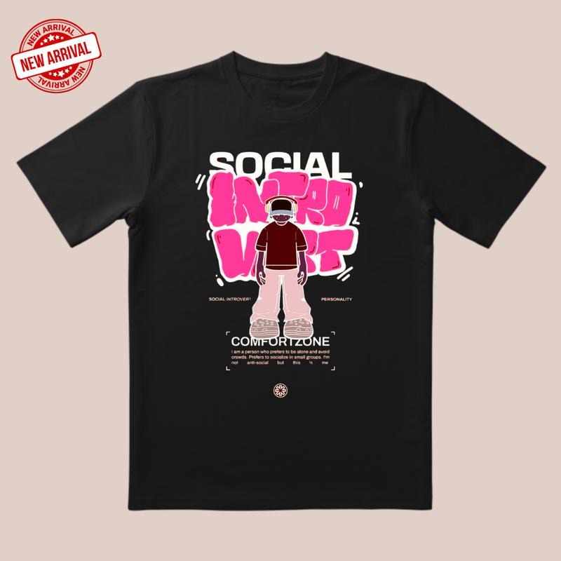 'Socially Friendly' 3D Cut & Soft Glow Texture Comfort Zone Home Date Personal Expression T-Shirts