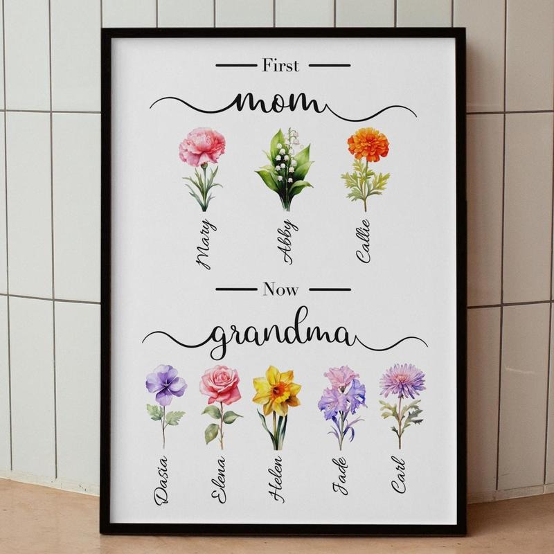 Personalized Birth Month Flower Unframed Poster Custom Grandma'S Garden Poster Grandma Birth Flower Bouquet Printable T-Shirts
