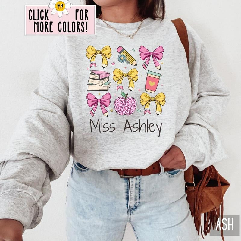 Personalized Coquette Teacher Back School Shirt Custom Teacher Shirt Bows Teacher Appreciation First Day School 96GX8 T-Shirts