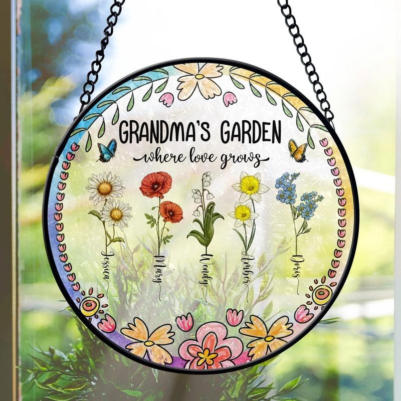 Personalized Grandma'S Garden Grandma Grandma Nana Birth Month Flower Stain Glass Suncatcher 02 T-Shirts