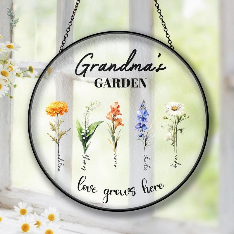 Personalized Grandma'S Garden Grandma Grandma Nana Birth Month Flower Stain Glass Suncatcher 03 T-Shirts