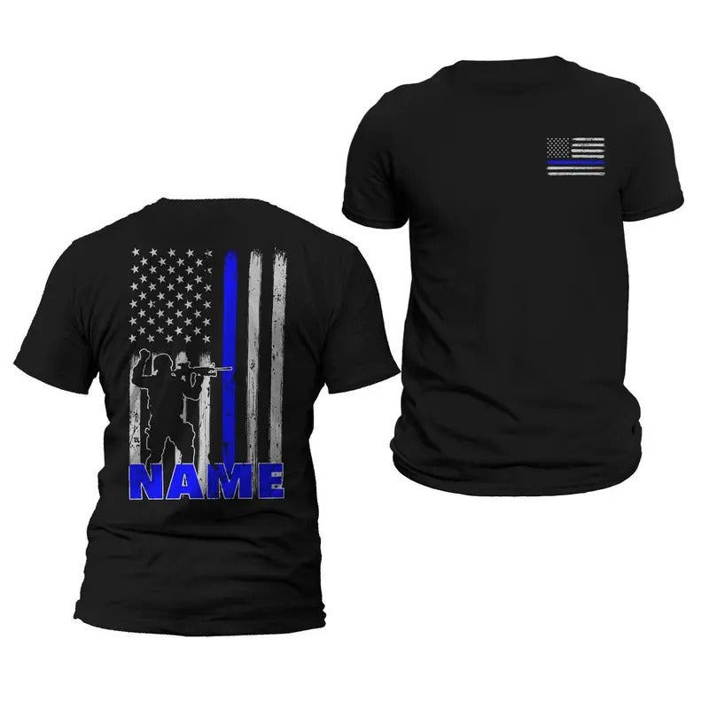 Personalized Police Officer Thin Blue Flag Classic Fit Casual Cotton Menswear Top T-Shirts