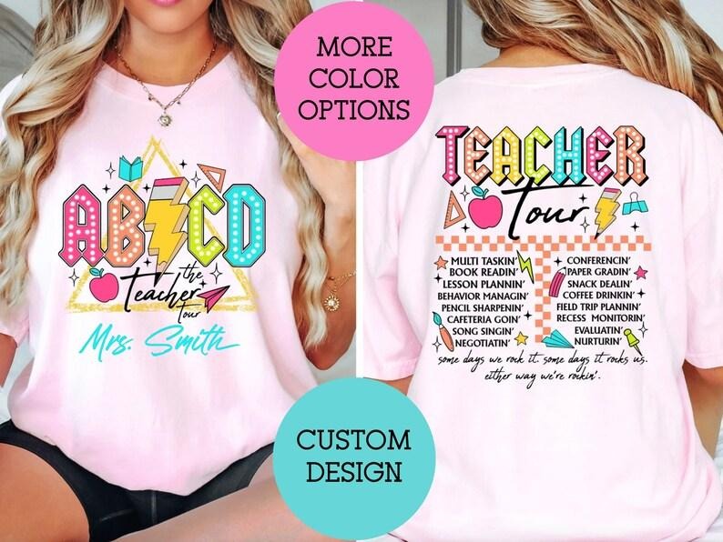 Personalized Retro Teacher Shirt ABCD Teacher Tour Shirt Back School Shirt Teacher Custom Kindergarten Teacher Appreciation T-Shirts