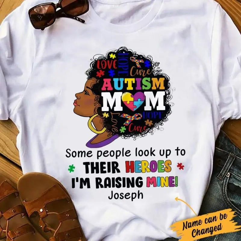 Personlized Autism Mom BWA Raising Her Hero AG52 29O34 T-Shirts